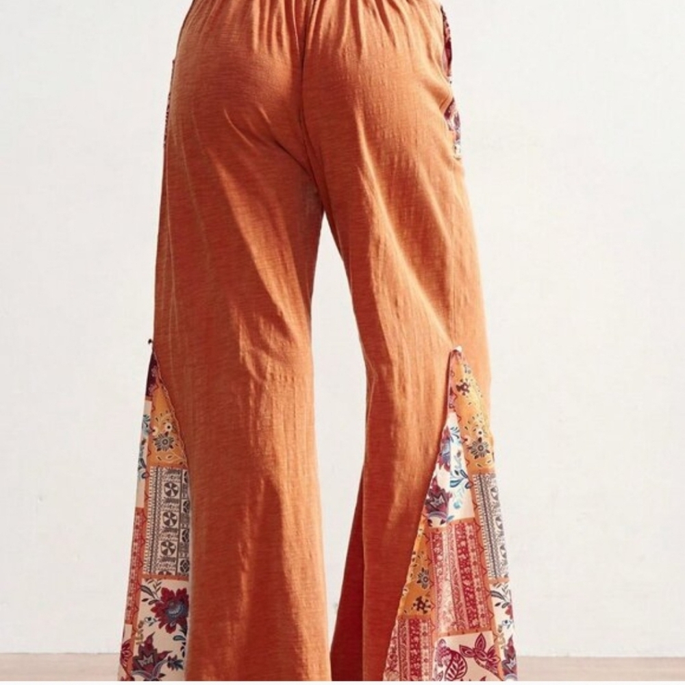 Orange Boho Women's Casual Knit Patchwork Flare Washed Pants - Picture 2 of 8